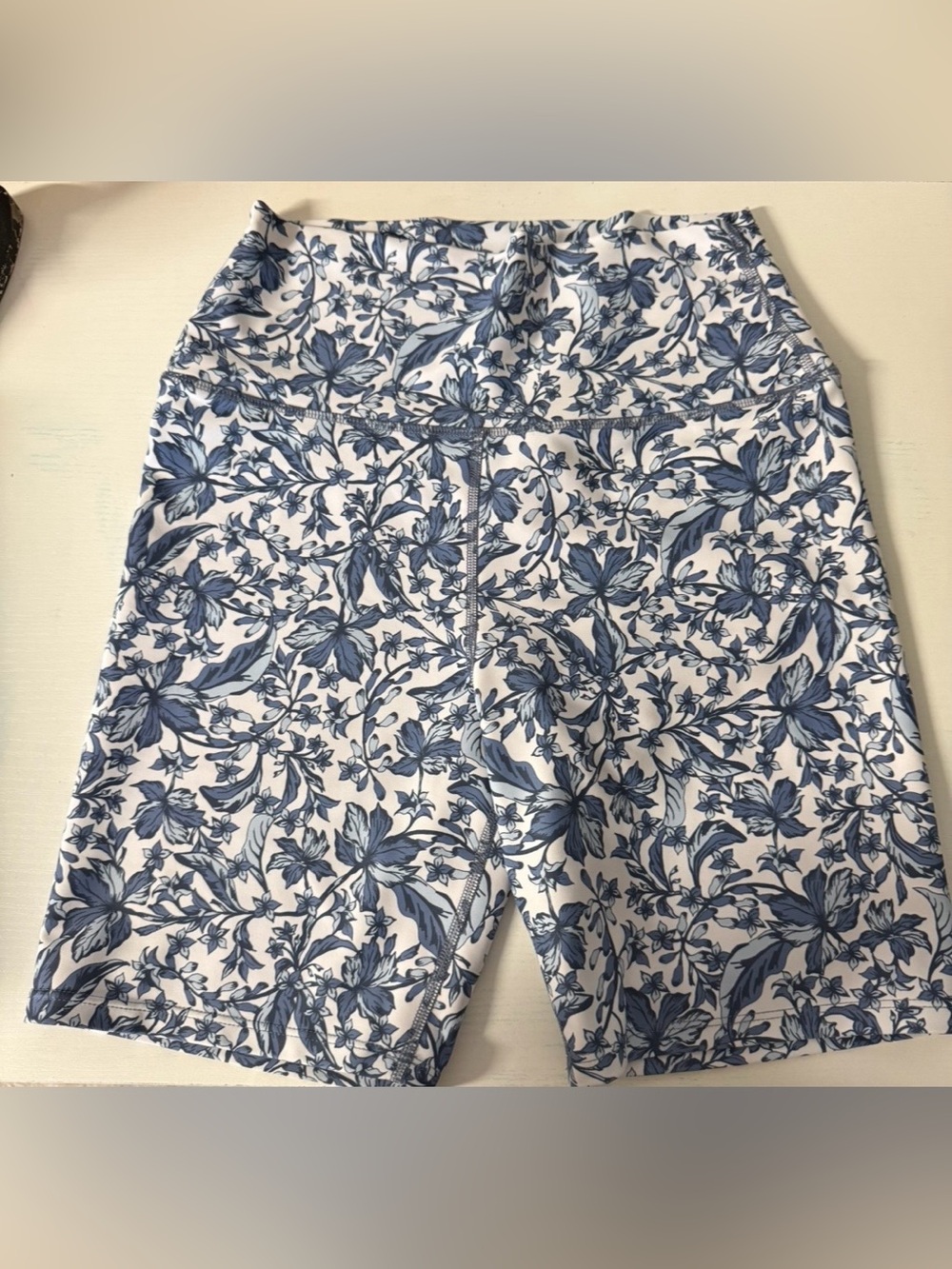 Sage White and Blue Floral High-Rise Women’s Shorts